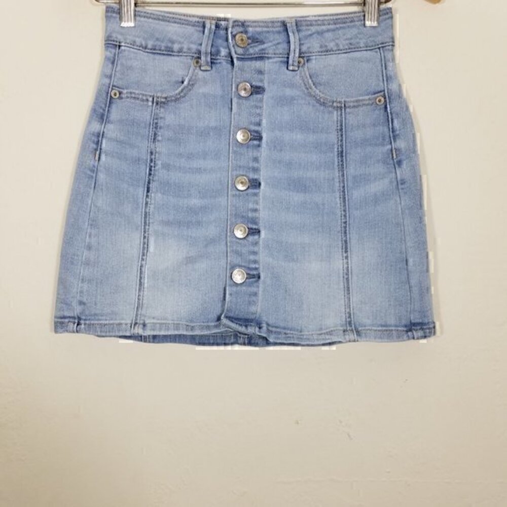 American Eagle Hi-Rise A-Line Super Stretch Button Down Denim Skirts Size 00